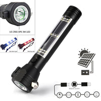 Outdoor Camping Emergency Light Solar Powered LED Flashlight Safety Hammer Torch Light With Power Bank Magnet Survival Tool New