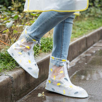 Reusable Rain Shoes Cover Adult Children Thicken Waterproof Boots Cycle Rain Printing Flat Slip-resistant Overshoes
