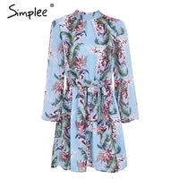 Simplee Backless lace up summer dress women Flare sleeve floral print chiffon dress Beach casual short dress robe femme 2018