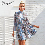 Simplee Backless lace up summer dress women Flare sleeve floral print chiffon dress Beach casual short dress robe femme 2018